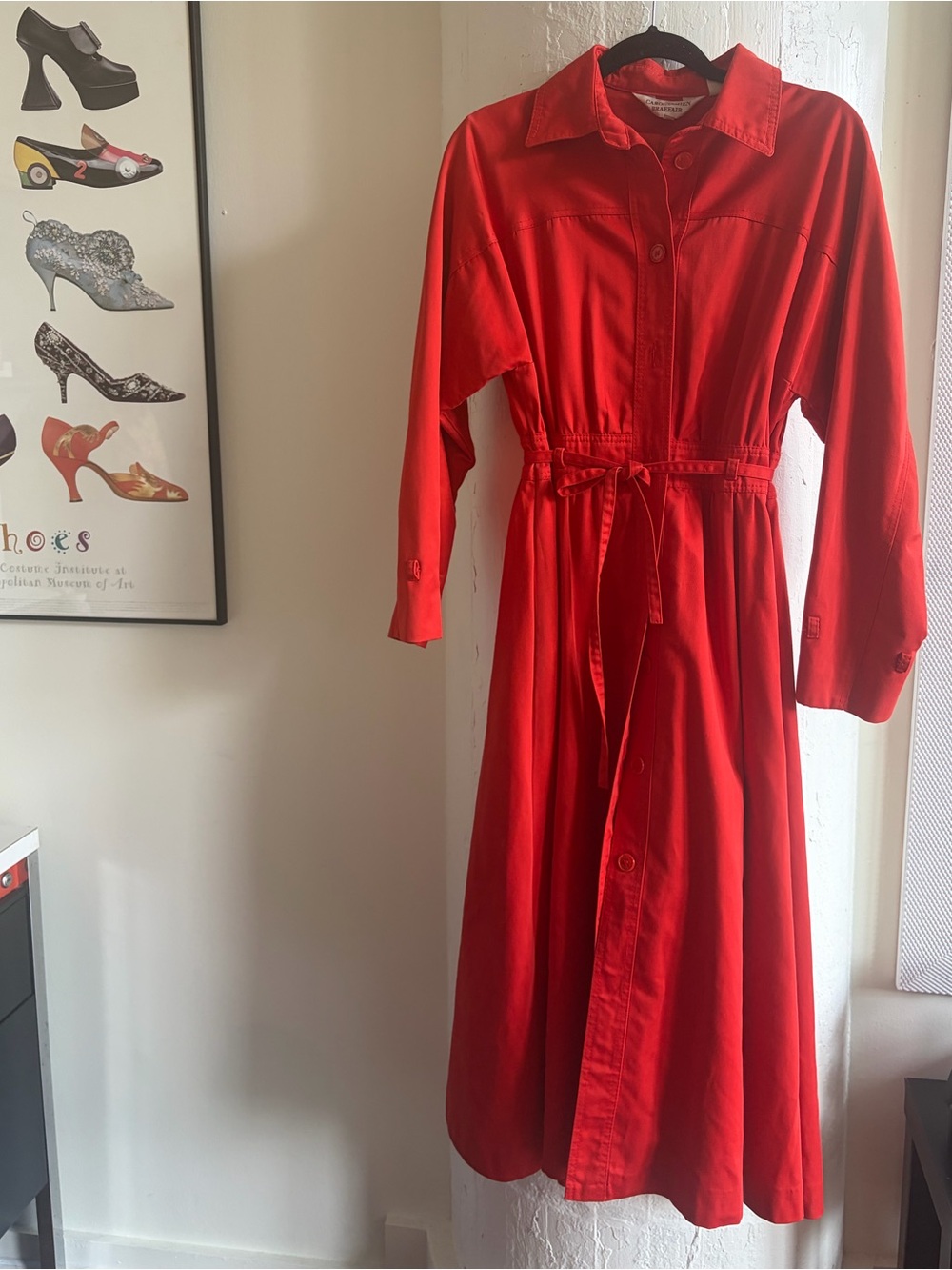 Vintage Carol Cohen Braefair Red Belted Duster Coat